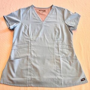 Greys Anatomy by Barco Womens Scrub Top Light Blue V Neck Size L Short Sleeve
